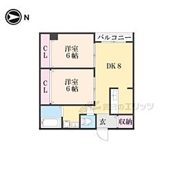 阪急京都本線 桂駅 徒歩22分の賃貸マンション 2階2LDKの間取り