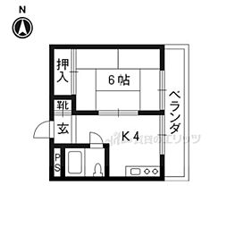 セブンハイツ 4階1Kの間取り