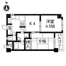 JR東海道・山陽本線 向日町駅 徒歩12分の賃貸マンション 4階2DKの間取り
