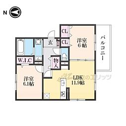GRAMM奥海印寺WEST 2階2LDKの間取り
