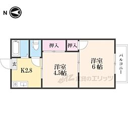 阪急京都本線 東向日駅 徒歩6分の賃貸アパート 1階2Kの間取り