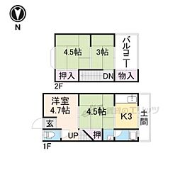 京阪宇治線 観月橋駅 徒歩8分の賃貸一戸建て 1階4Kの間取り