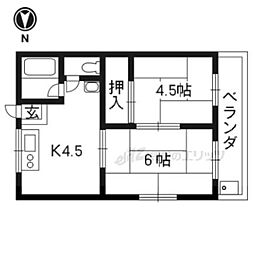 ハイツ西柿B 2DKの間取図画像