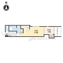 ハーモニーテラス淀下津町III 3階1LDKの間取り