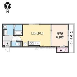 ＧＲＡＭＭ御陵荒木Ｃ 2階1LDKの間取り