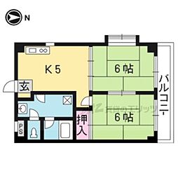 阪急京都本線 西京極駅 徒歩14分の賃貸マンション 1階2DKの間取り