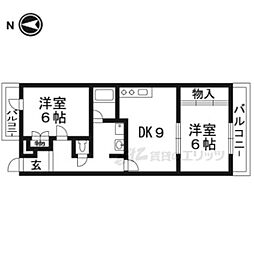 阪急嵐山線 桂駅 バス10分 下津林大般若町下車 徒歩3分の賃貸マンション 1階2LDKの間取り