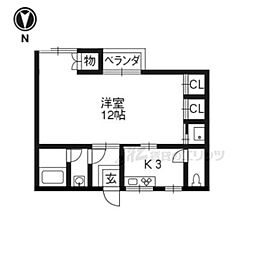 開田アパート 2階1Kの間取り