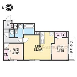 JR東海道・山陽本線 向日町駅 徒歩17分の賃貸アパート 3階2LDKの間取り