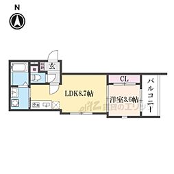 ウィローツリーレジデンス京都伏見 2階1LDKの間取り