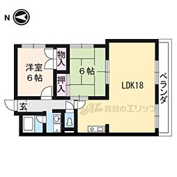阪急嵐山線 上桂駅 徒歩8分の賃貸マンション 1階2LDKの間取り