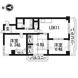 JR山陰本線 丹波口駅 徒歩2分の賃貸マンション 8階3LDKの間取り