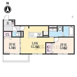 京阪本線 伏見桃山駅 徒歩29分の賃貸アパート 1階2LDKの間取り