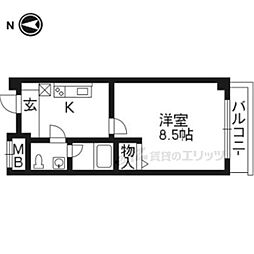 阪急京都本線 桂駅 徒歩18分の賃貸マンション 1階1Kの間取り