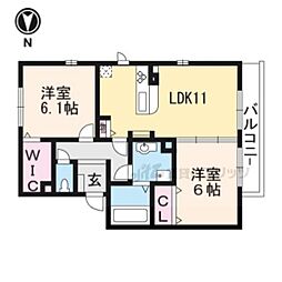 レガート清水 2階2LDKの間取り