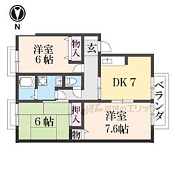 ヴィレッジ海印Ａ棟 2階3DKの間取り