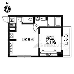 阪急京都本線 西京極駅 徒歩8分の賃貸マンション 4階1DKの間取り