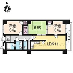 近鉄京都線 大久保駅 バス15分 久御山町役場前下車 徒歩2分の賃貸マンション 1階3LDKの間取り