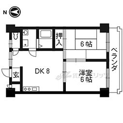 久御山中マンション 2DKの間取図画像