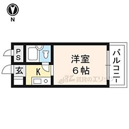 フロイデ東向日 1Kの間取図画像
