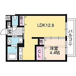 ティアレ長岡京 1LDKの間取図画像