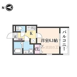 エクセルワンズ観月橋 1Kの間取図画像