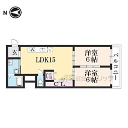 西京極ガーデンハイツ 2LDKの間取図画像