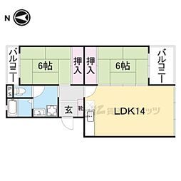 嵐山ロイアルハイツ6号棟 2LDKの間取図画像