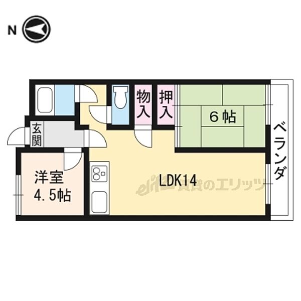 グランドハイツ澤野井 304｜京都府京都市山科区大宅中小路町(賃貸アパート2LDK・5階・55.60㎡)の写真 その2