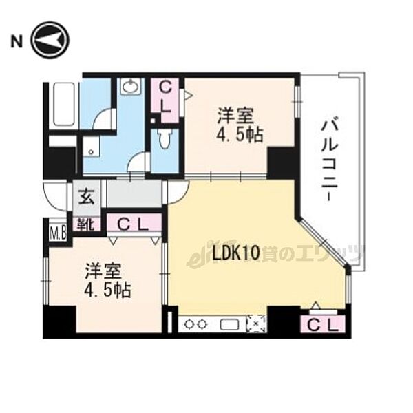 LATTICE HIGASHINO ANNEX 404｜京都府京都市山科区東野中井上町(賃貸マンション2LDK・4階・45.13㎡)の写真 その2