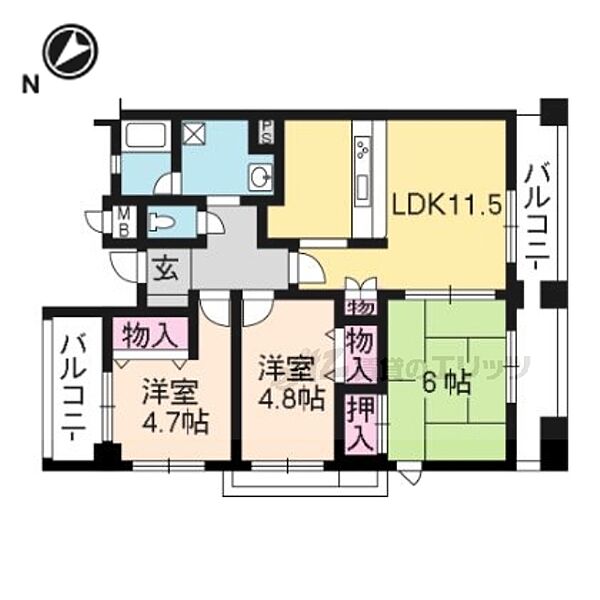 京都府京都市南区吉祥院御池町(賃貸マンション3LDK・3階・60.02㎡)の写真 その2