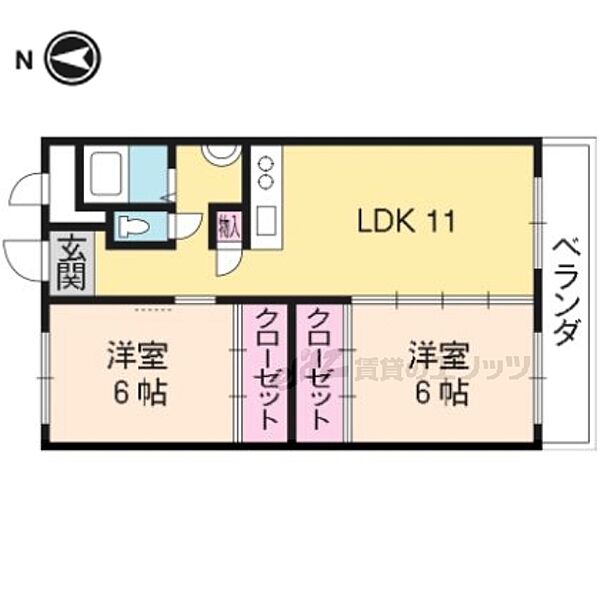 エイテルフラッツ 2-G｜京都府京都市伏見区北寝小屋町(賃貸マンション2LDK・2階・55.39㎡)の写真 その2