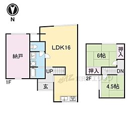 近鉄京都線 久津川駅 徒歩11分の賃貸一戸建て 2LDKの間取り