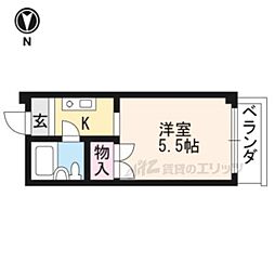 京都地下鉄東西線 椥辻駅 徒歩12分の賃貸マンション 2階1Kの間取り