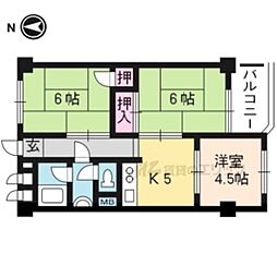 プルーリオン勧修寺 5階3DKの間取り