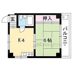 京阪本線 墨染駅 徒歩1分の賃貸マンション 2階1Kの間取り