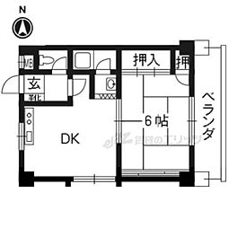 オリエント西山科 4階1DKの間取り