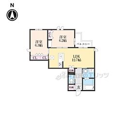 宇治離宮 2階2LDKの間取り