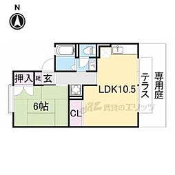 京阪宇治線 木幡駅 徒歩7分の賃貸アパート 1階1LDKの間取り