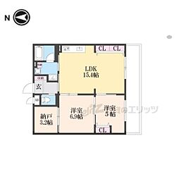 京都地下鉄東西線 椥辻駅 徒歩6分の賃貸マンション 2階2LDKの間取り