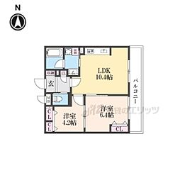 インサイトルポ山科新十条 4階2LDKの間取り