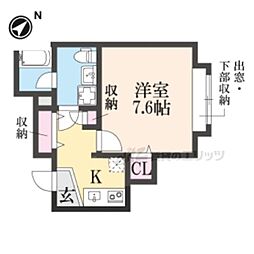 Ｋ2（ケーツー） 1階1Kの間取り
