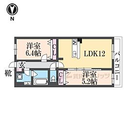 JR奈良線 木幡駅 徒歩3分の賃貸マンション 4階2LDKの間取り