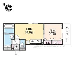 ＧＲＡＭＭ六地蔵Ａ棟 3階1LDKの間取り