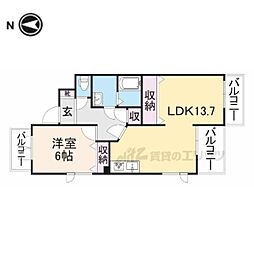 グランバード西野II 2階1LDKの間取り