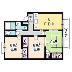 JR奈良線 JR藤森駅 徒歩5分の賃貸アパート 1階3LDKの間取り