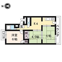 京都地下鉄東西線 小野駅 徒歩14分の賃貸マンション 4階3DKの間取り