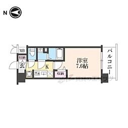 京都市営烏丸線 十条駅 徒歩4分の賃貸マンション 6階1Kの間取り