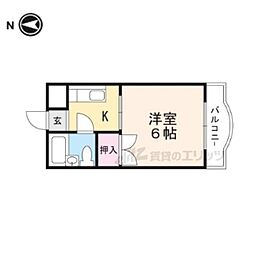 京都地下鉄東西線 東野駅 徒歩6分の賃貸アパート 1階ワンルームの間取り