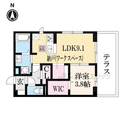 マルベリー瓜生II 1階1LDKの間取り